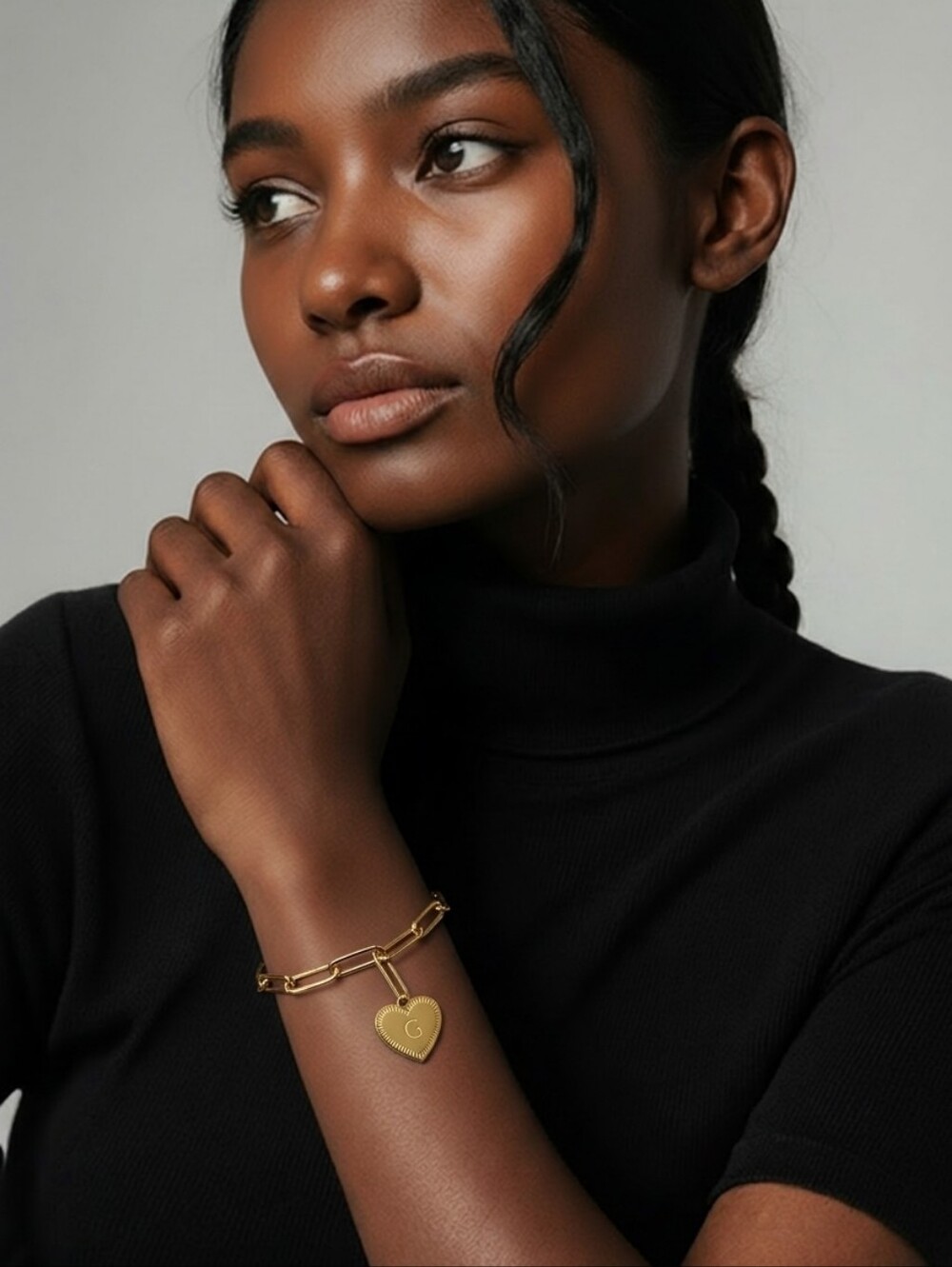 Gold Heart Initial G Chain Bracelet